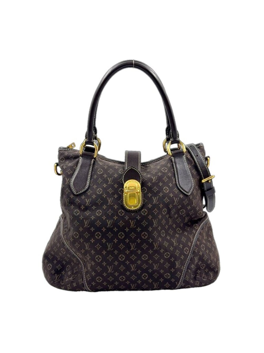 Louis Vuitton Elegance Monogram Idylle Leather Canvas Dark Brown Handbag Gold